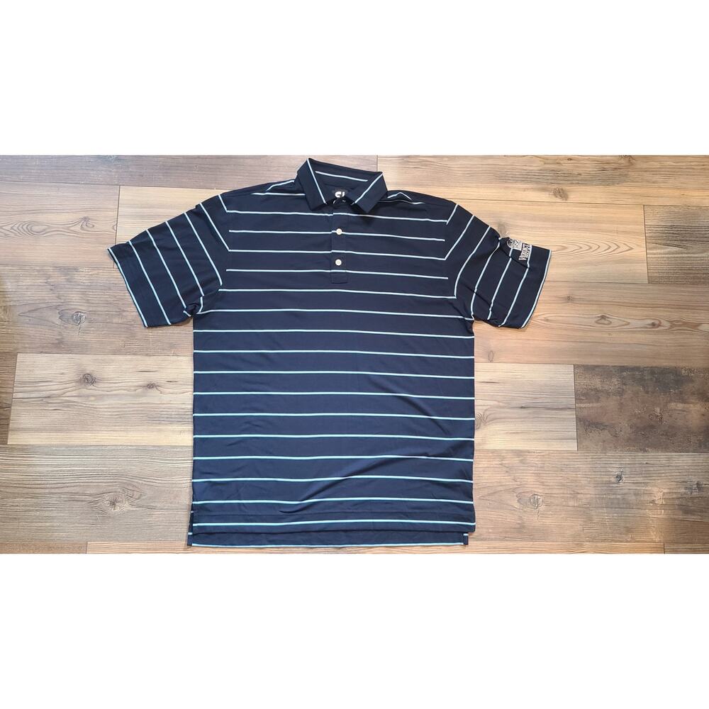FootJoy FJ Golf Polo‎ Shirt Mens L Stripes Button Short Sleeve Performance LOGO